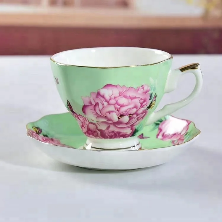 Floral Tea Cups Bone China Tea Porcelain Cups and Saucers Set with Gift Box