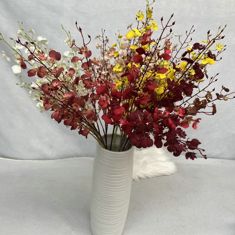 Wholesale artificial orchid flowers white orange orchid silk flower bunch dancing orchid flower for wedding decor