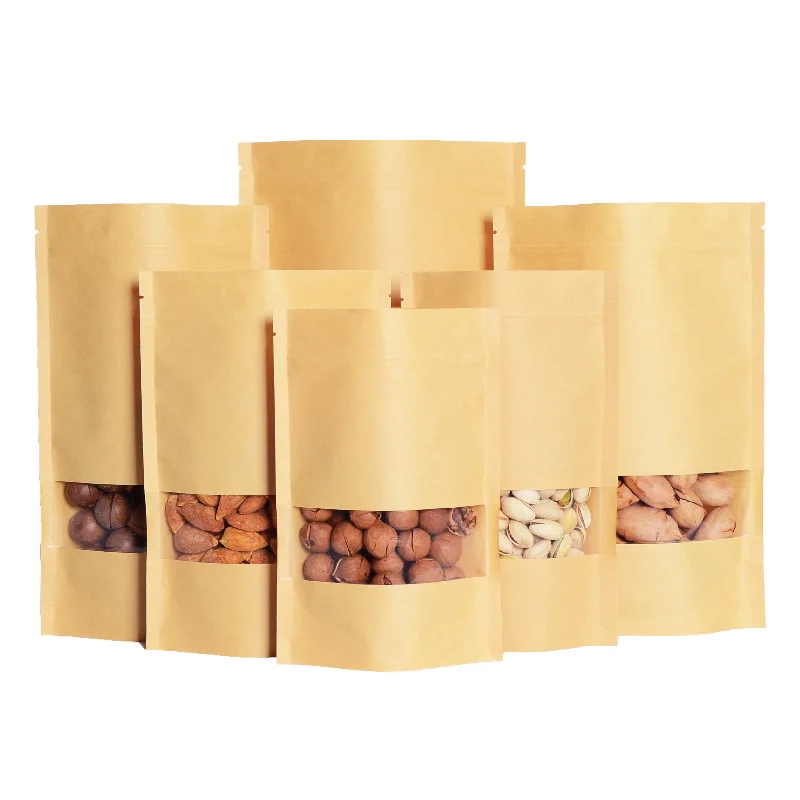 Custom Resealable Ziplock Stand Up Pouch Kraft Paper Tea Coffee Snack Packaging Bag For Food With Window - Buy Kraft Paper Bag F