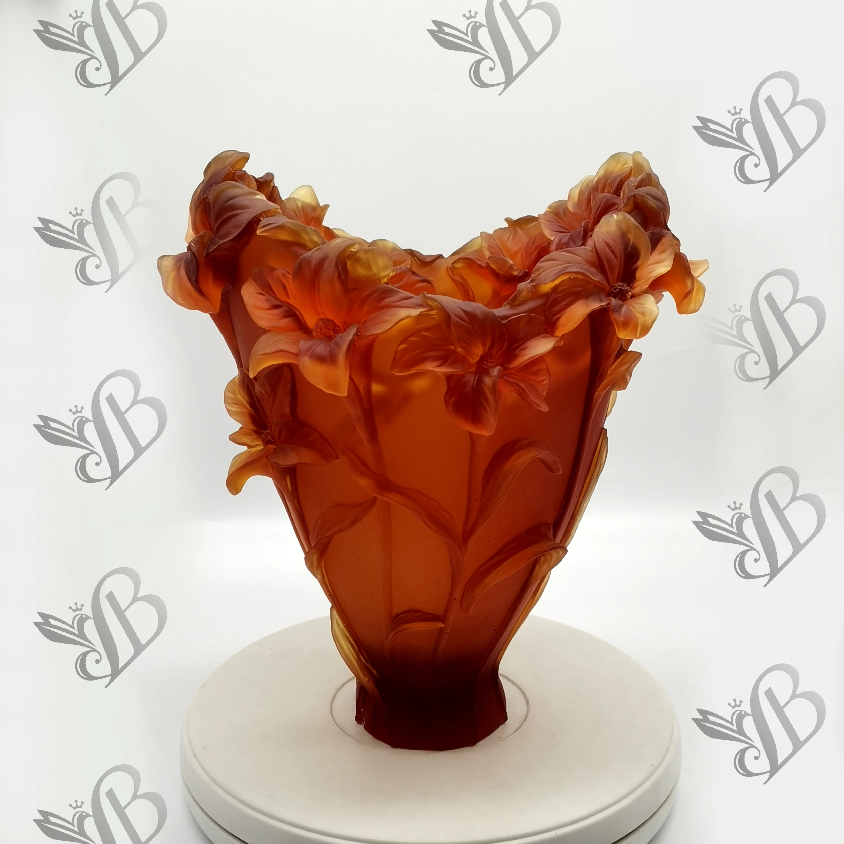 
latest high grade Daum style crystal big orchid vase 