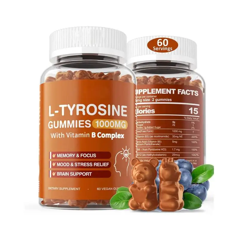 OEM Private Label L Tyrosine Gummies 1000mg with Vitamin B Complex Brain Supplements for Neurotransmitter Support, Focus, Memory
