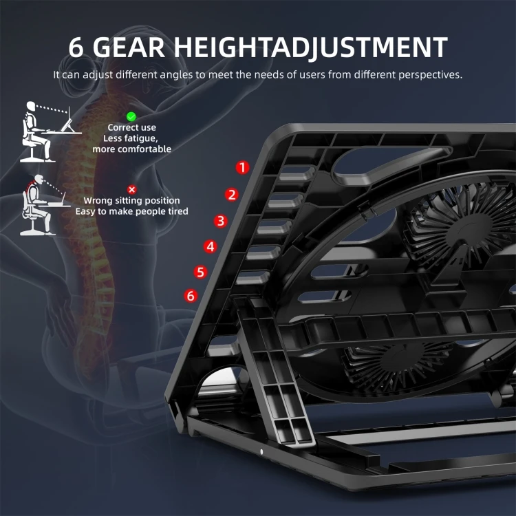 2022 Fast Shipping HAWEEL Gaming RGB Laptop Cooling Pad Tablet Desk Stand Cooler for iPad