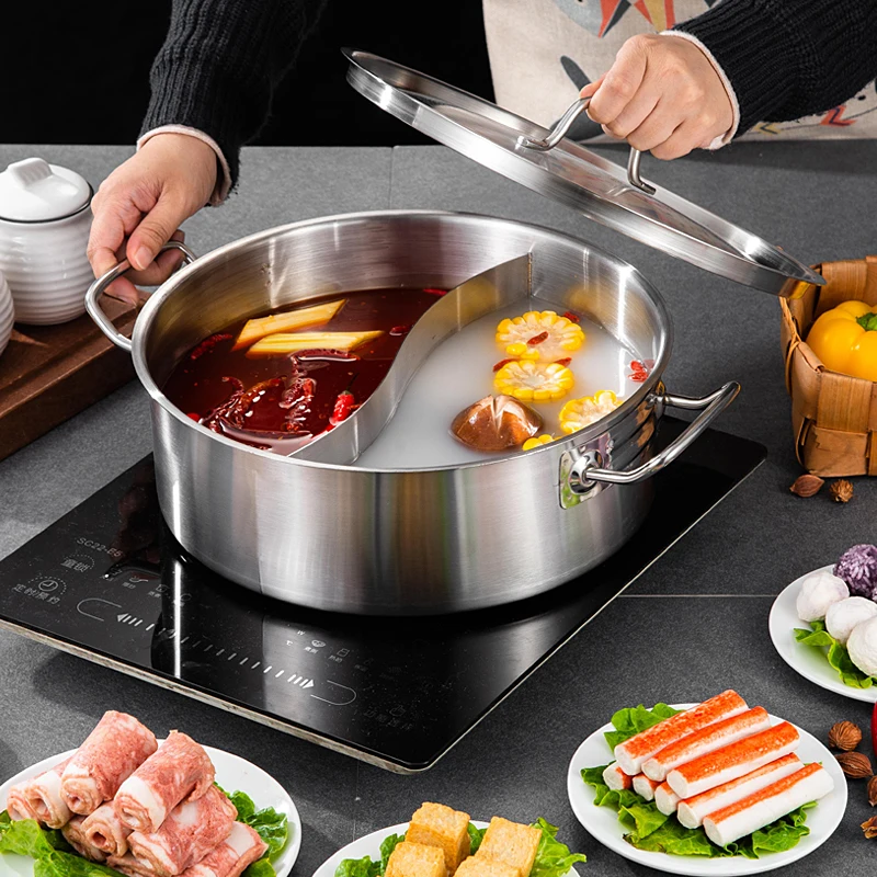 
XINCHU Straight body stainless steel Mandarin duck pot cooking divider hot pot with 2 compartments 