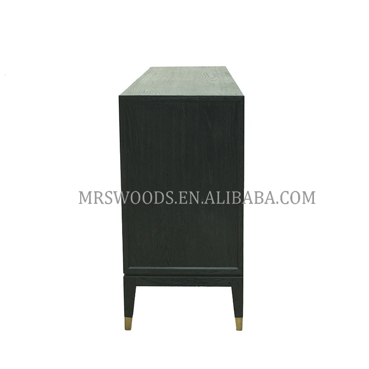 MRS WOODS Vintage Parquet Solid Oak Wood Black Sideboard Modern Credenza Buffet Table