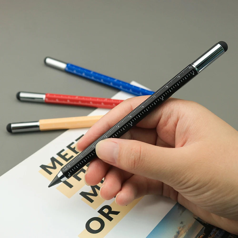 Hotsale 4 in 1 multi functional inkless pencil ruler stylus with screwdriver retractable endless pen for writing drawing