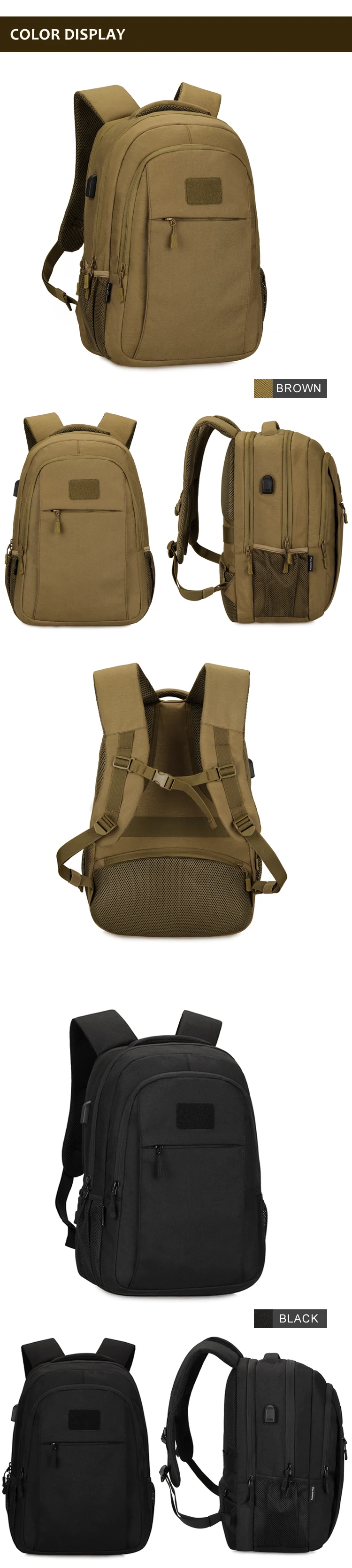 Waterproof 600D Oxford Camping Trekking Hunting Tactical Backpack MOLLE Bag Hiking Daypacks With Power Charging 9