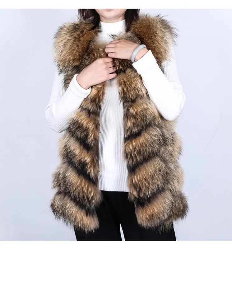 Wholesale New Arrival Hot Sale Ladies Fashion Fur Vest Jacket Waistcoat Coat Natural Real Raccoon Fur Vest Gilet Women