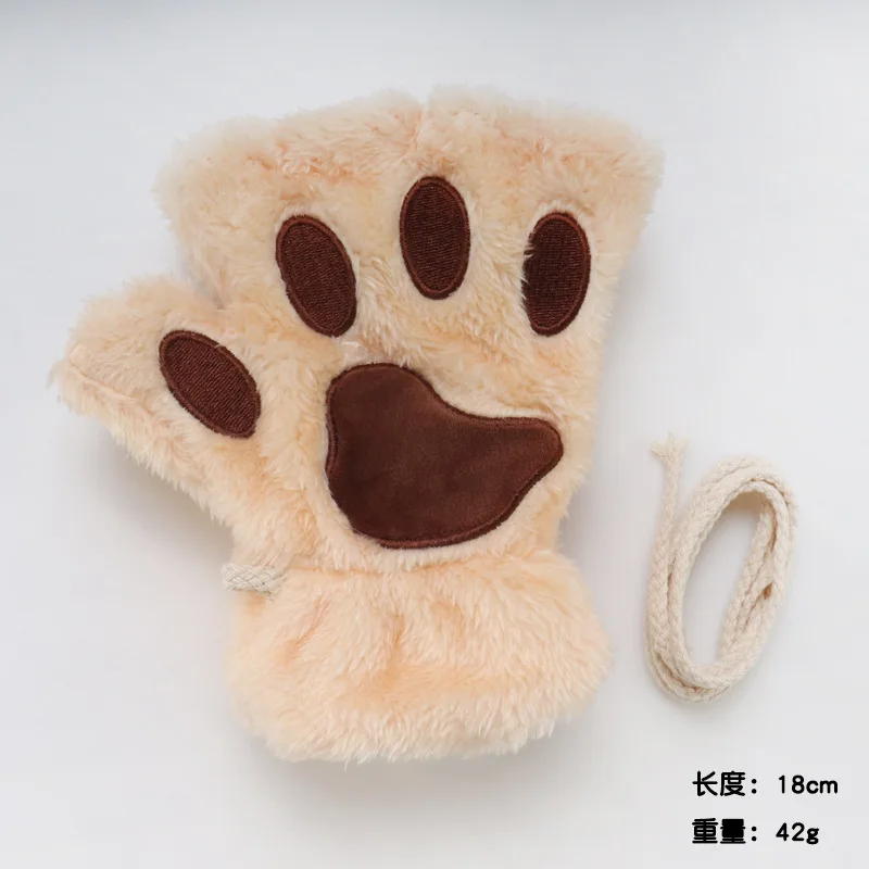 QY New Style Cute Cat Paw Claw Womens Winter Warm Fingerless Plush Gloves For Girls Ladies Performance Props Red Cat Paw Gloves