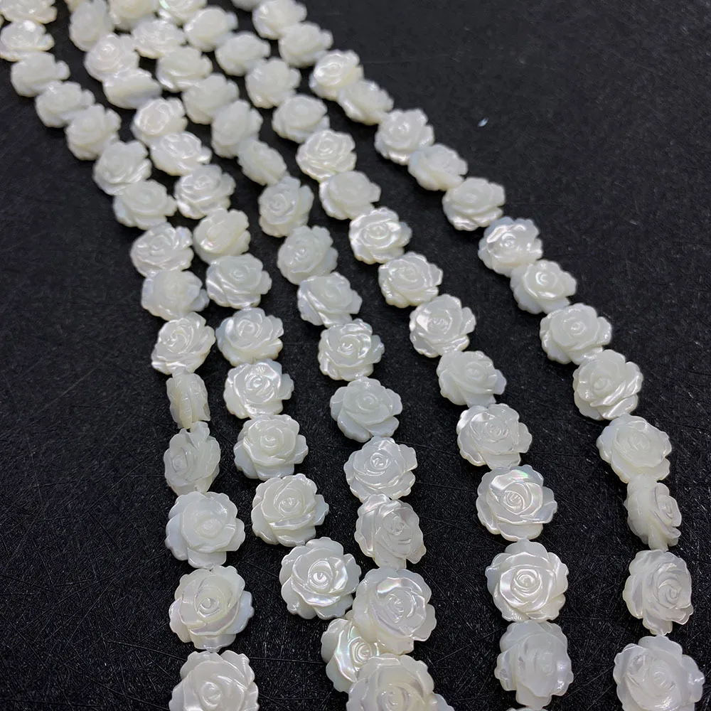 White shell double-sided rose horseshoe snail three-dimensional carved straight hole necklace bracelet DIY jewelry accessories