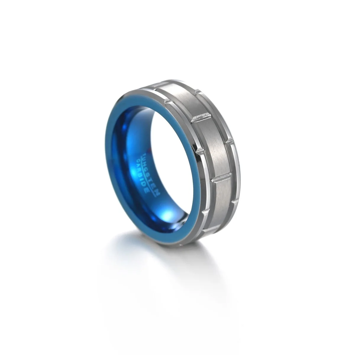 High Quality 8MM Tungsten Steel Band Rings No Fade Blue Frosted Finger Rings For Men Jewelry