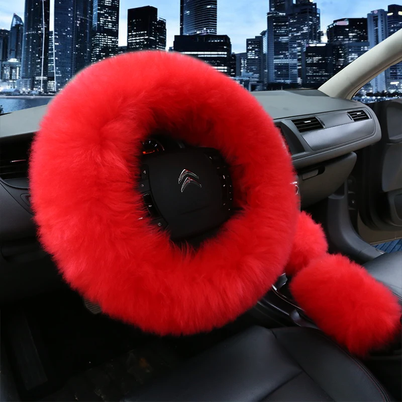 
Autumn and winter 2020 new car steering wheel cover real wool for men and women 