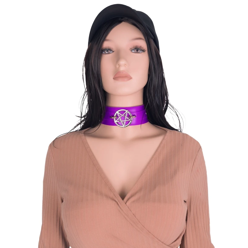 Women Leather Collar Lingerie Collar Gothic Pentagram Adjust Performance Halloween Carnival Rave Party Night Costume Accessory