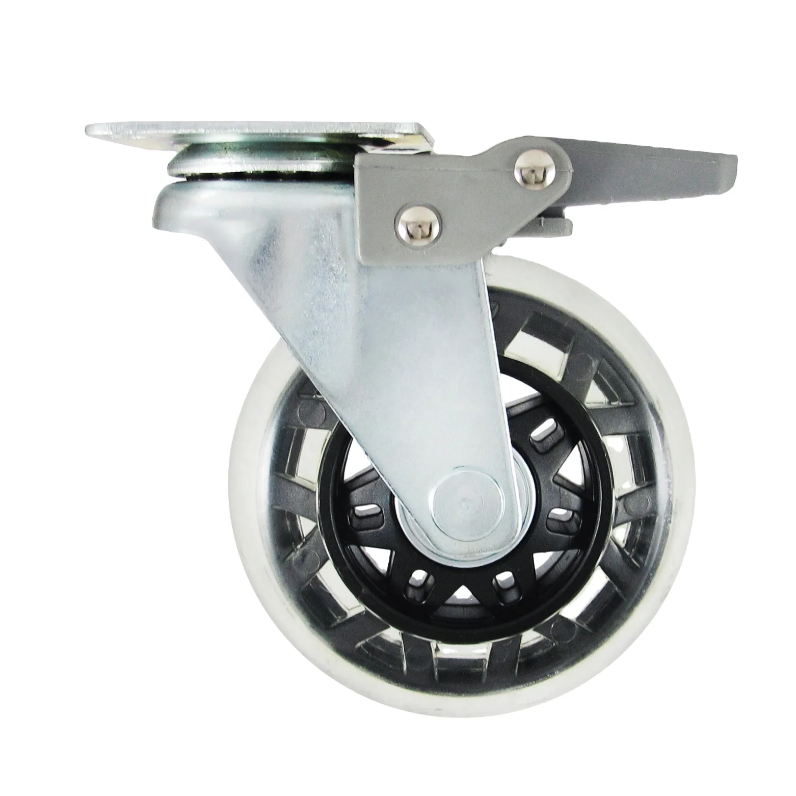 75mm Silent PVC Wheel Swivel Industrial Caster Plate With Front Brake