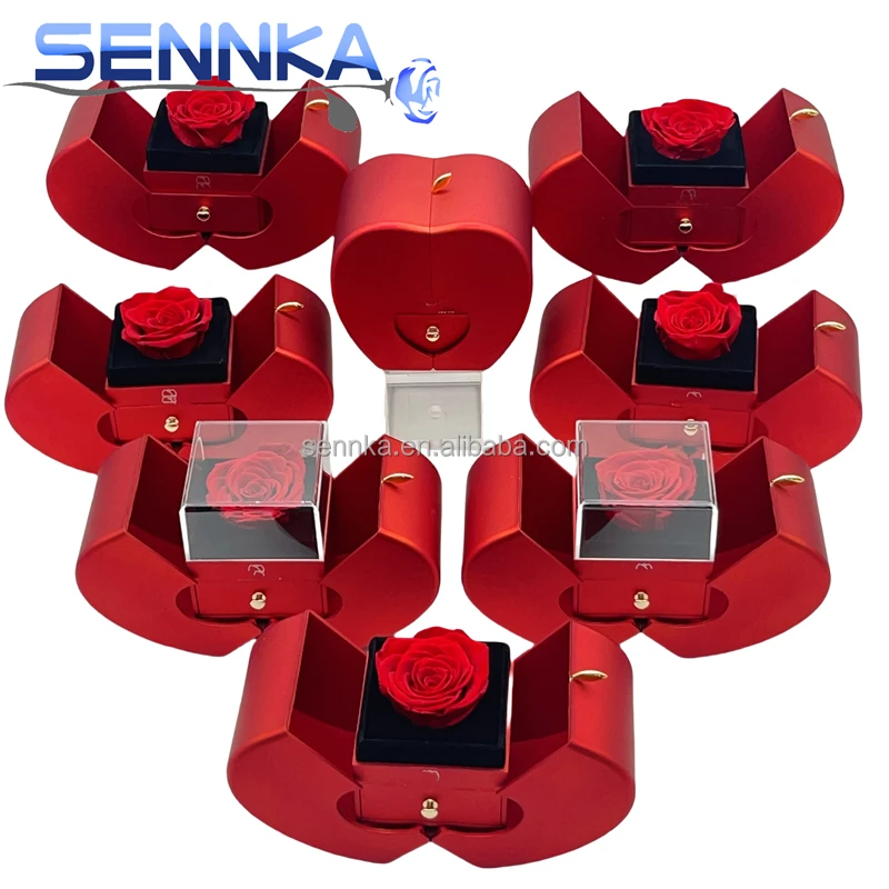 Sennka Christmas Apple Jewelry Box Necklace Ring Preserved Infinity Immortal Eternal Rose For Valentines wedding decoration