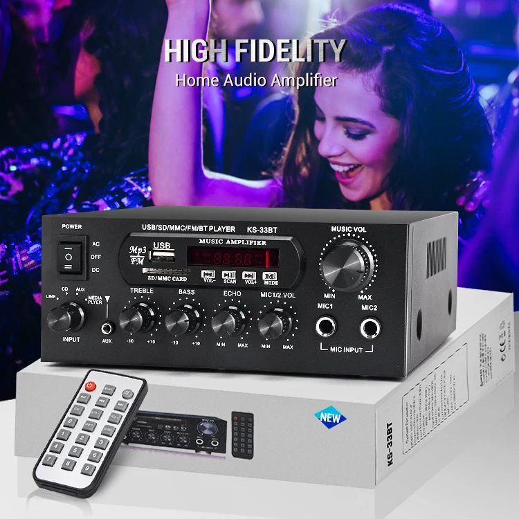  KS-33BT 1000W 2CH усилитель Bluetooth 2xMic вход Цифровой домашний стерео HiFi FM