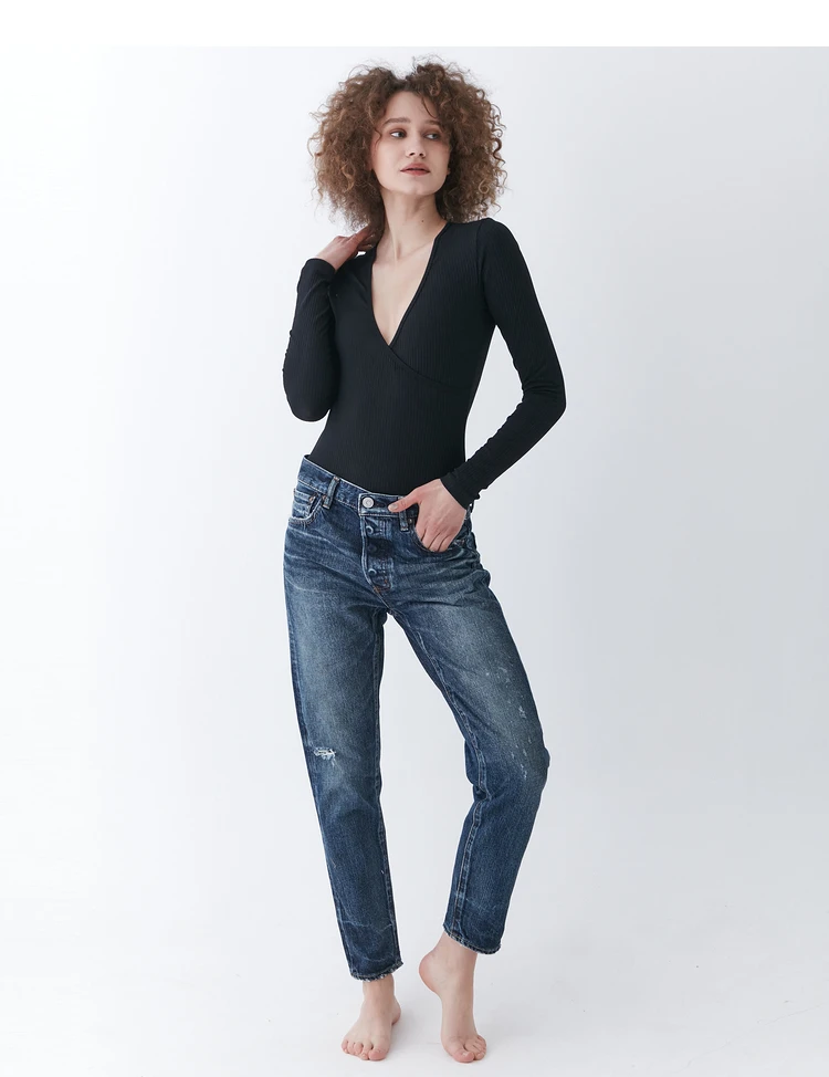 Women Jeans Pants Trousers Custom Logo Cotton Denim High Waist Straight Washed Blue Women Wide Leg Jeans