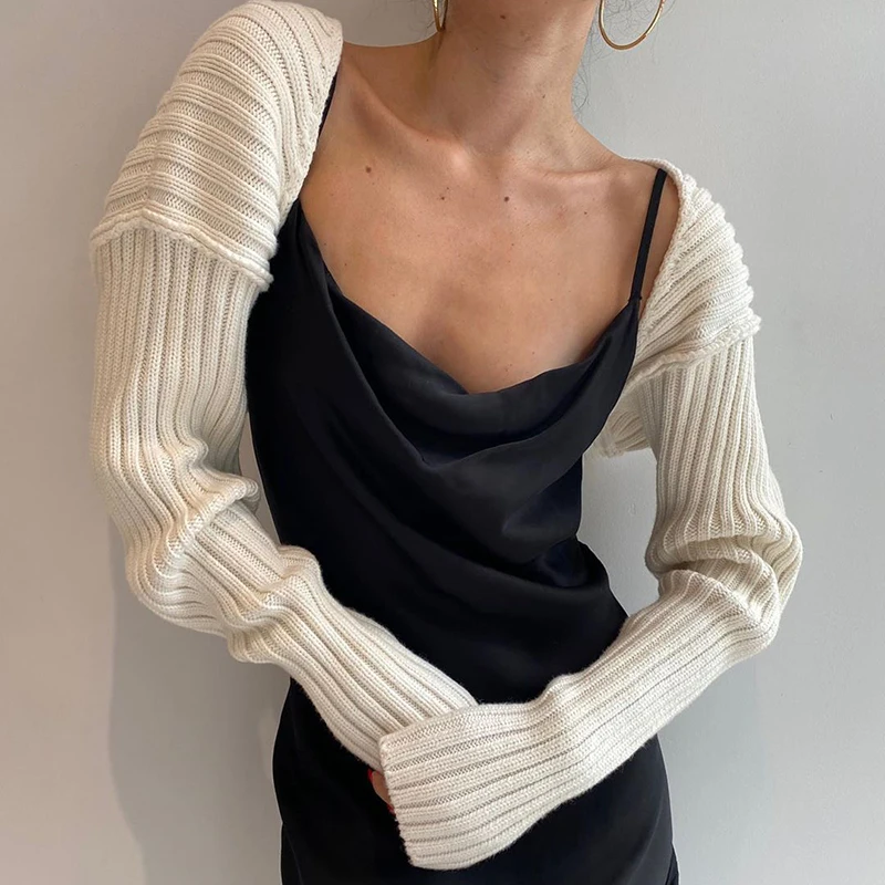 Fall Women Clothing Oversized Long Sleeve Knitted Crop Top Elegant Solid White Short Cardigan Women