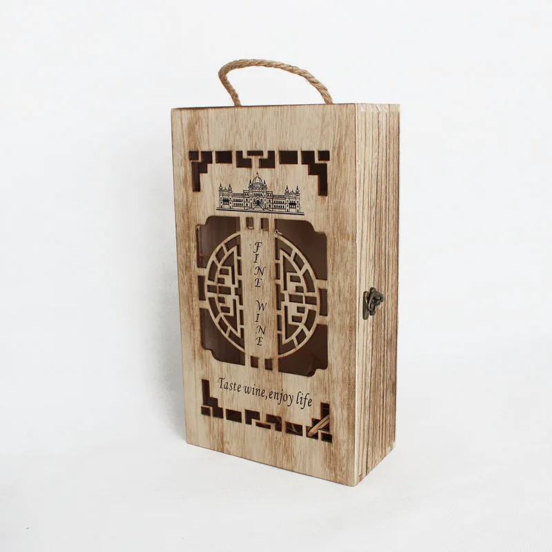  Pan Custom Logo 2 bottle personalized laser engrave wooden box for wine