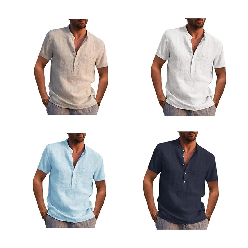 
New Shirts Custom Logo Boys Young Man Business Casual Linen Summer Shirts Custom Logo Shirts for Men Casual T-shirts Men 