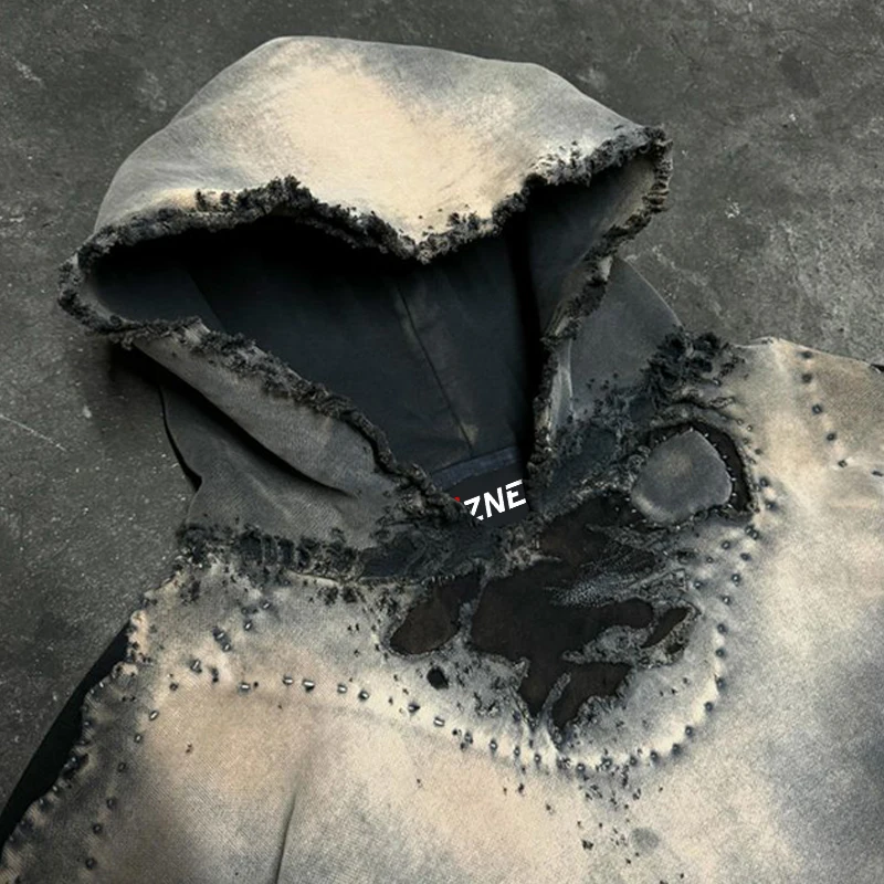 DIZNEW 100% cotton 450 gsm 480 gsm 600 gsm Tie dye Hoodie man Streetwear Black Distress hoodie custom logo embroidery