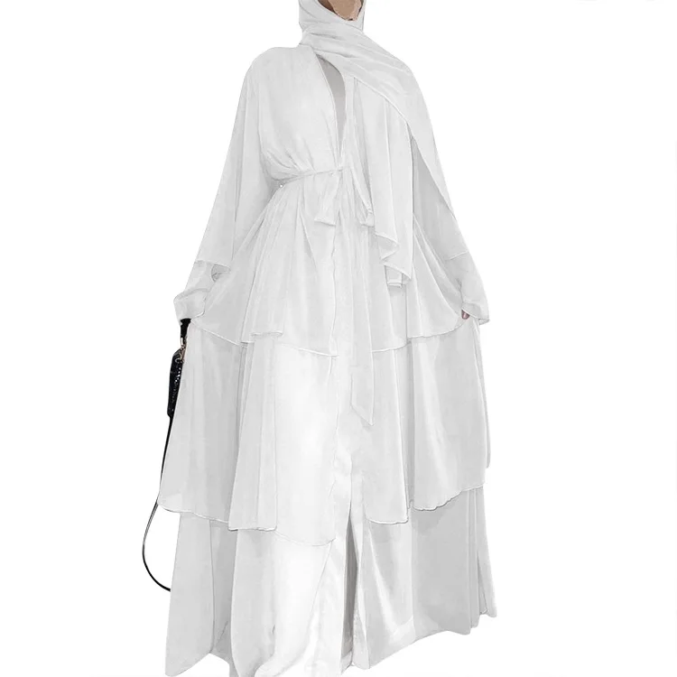 3 Layers Chiffon EID Abaya Dubai Turkey Islamic Clothing Abaya Muslim Dresses For Women