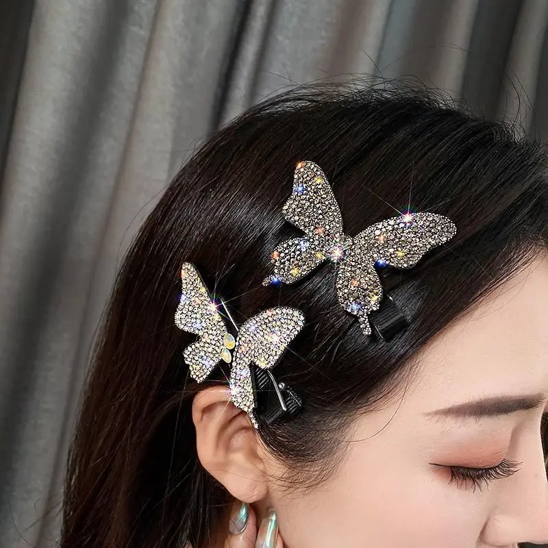 Fashionable  Rhinestone Butterfly Hair Clip Temperament Duckbill Clips Delicate Girls Hair Accessories Clip