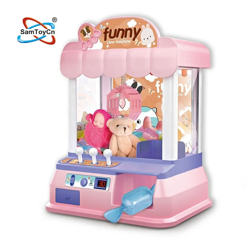 Kids Electric Plush Stuffed Toy Doll Coin Operated Games Crane Candy Vending Mini Claw Machine with Candy and Dolls