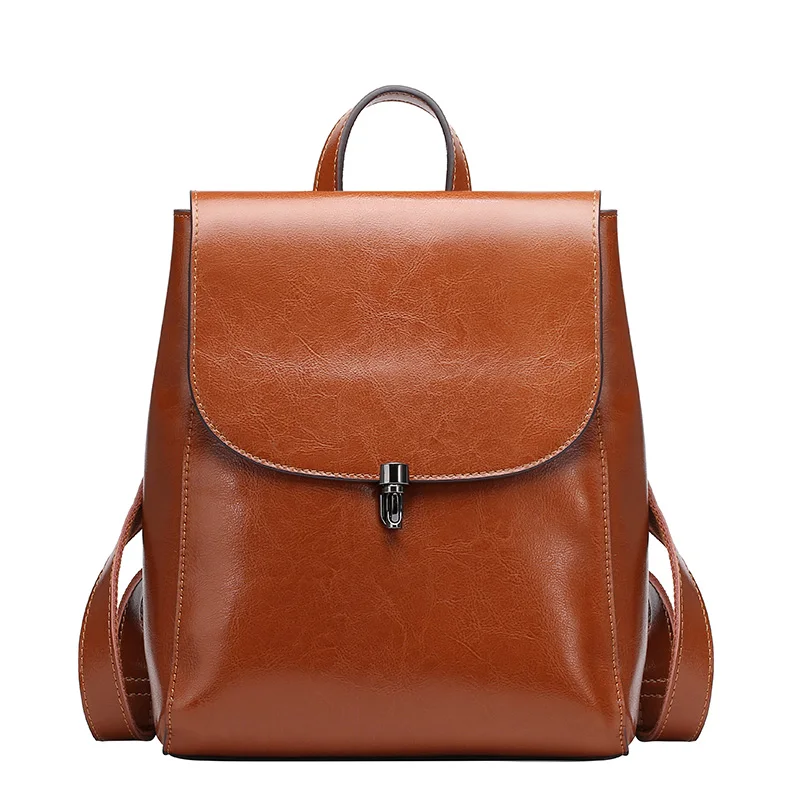 Korea Style Women Brown Real Leather Backpacks Vintage Shoulder Bag Travel Ladies Daypacks