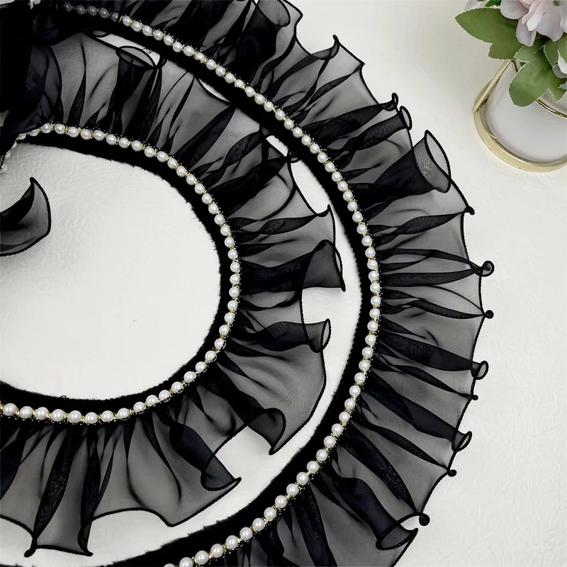 9CM Wide Organza Tulle Wed Fabric Ribbon Frills Needlework Glitter Beaded Fringe Lace Ruffle Trim Wedding Dress Sewing DIY Craft