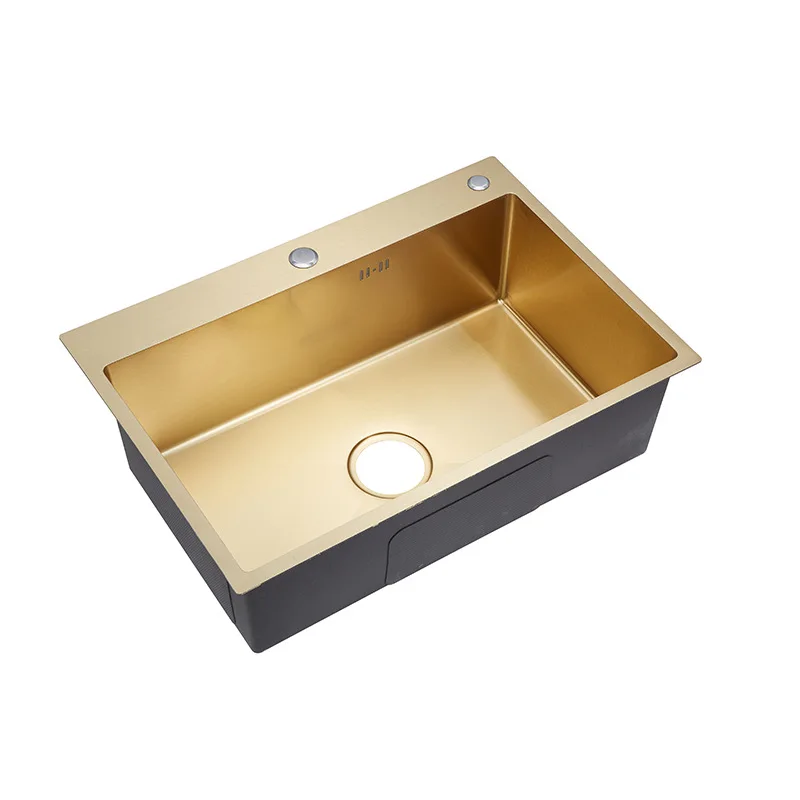 Luxury Brushed Gold 304 Stainless Steel Welded Square Kitchen Long Style Single Bowl Manual Sink