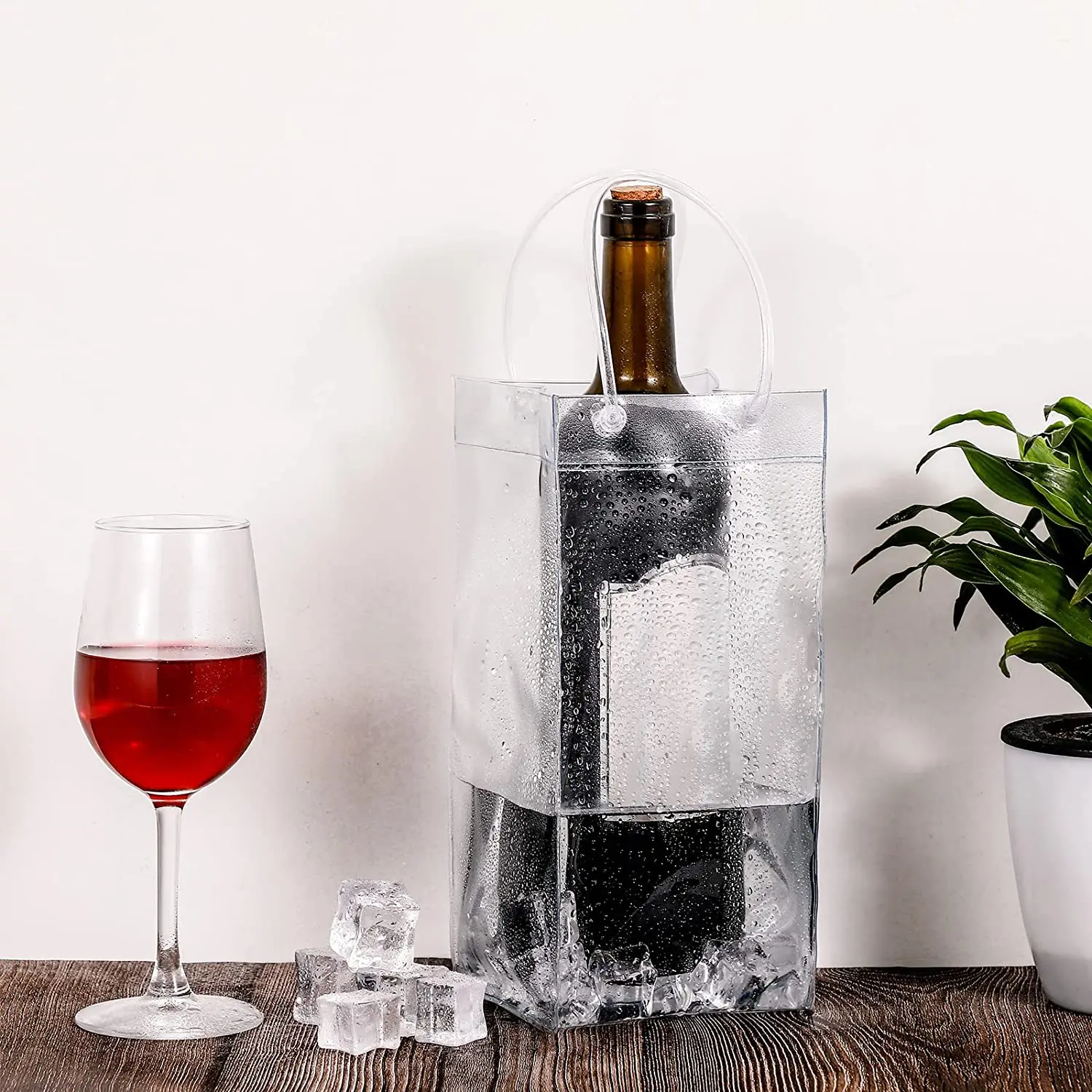 Wholesale Transparent PVC Wine Ice Bag Wine Pouch Collapsible Cooler Bag Clear Gift Bags for Champagne Beer