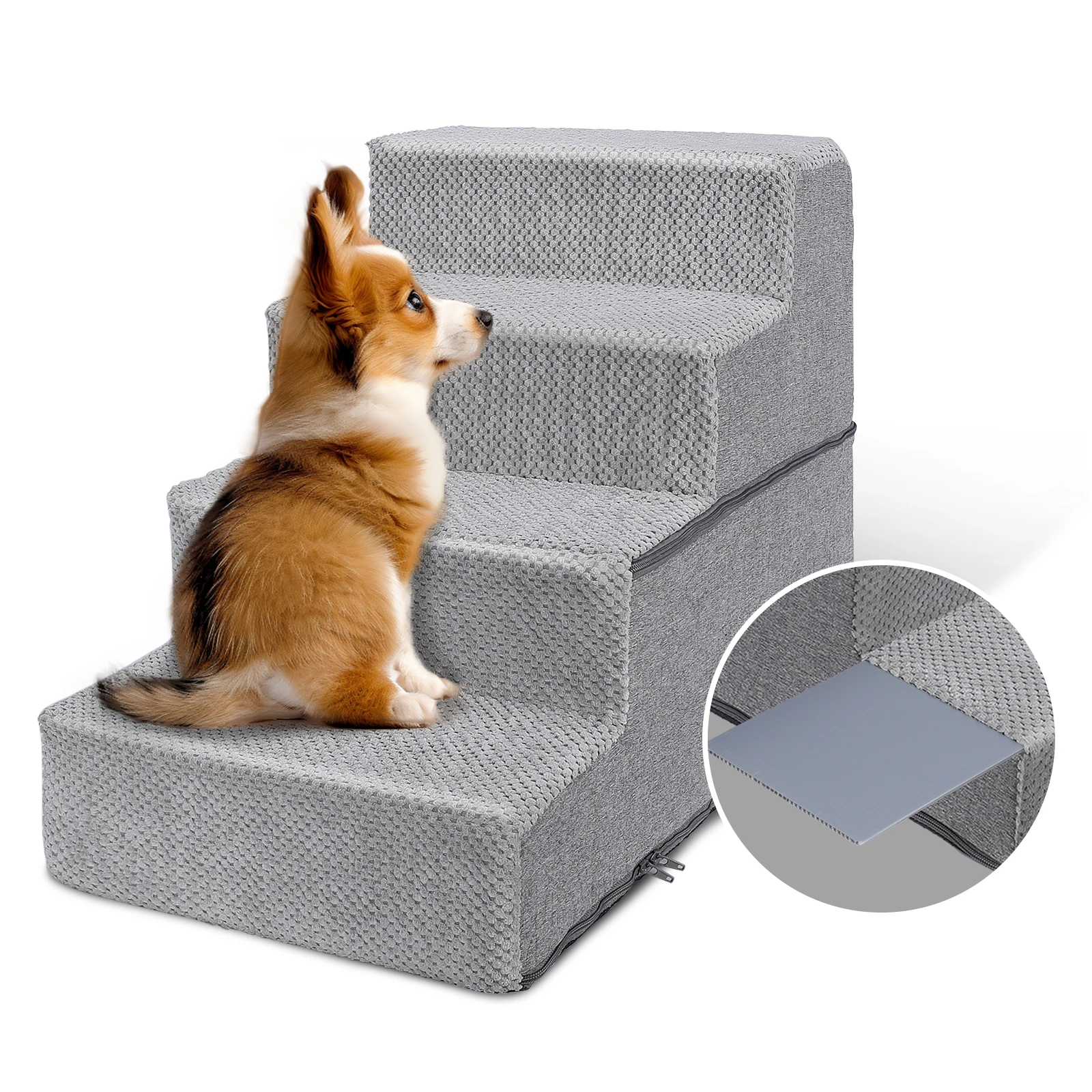 Four levels right angles pets climbing stairs gray dog sponge ladder for high beds