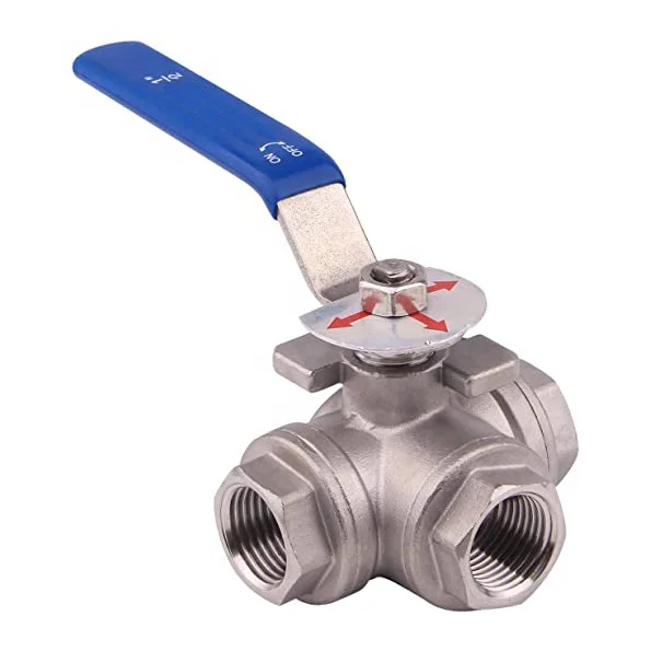 Manufacturer price 1/2 3/8 stainless steel ball valve,T mounting pad Female 3-way manual ball valve with Vinyl locking handle