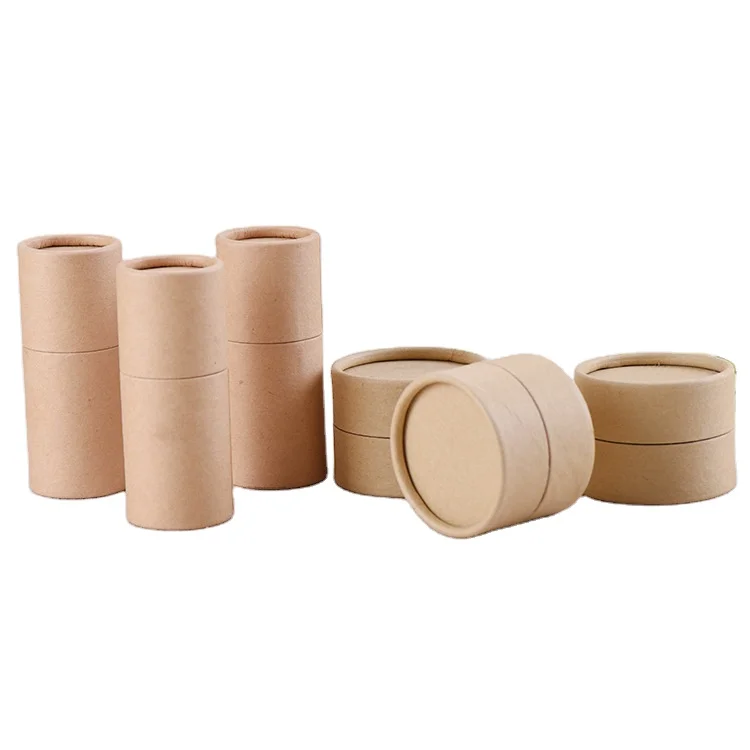 Экологичный цилиндрический коричневый биоразлагаемый бумажный тубус с эффектом пуш-ап, упаковочная коробка с принтом для контейнера для бальзама для губ