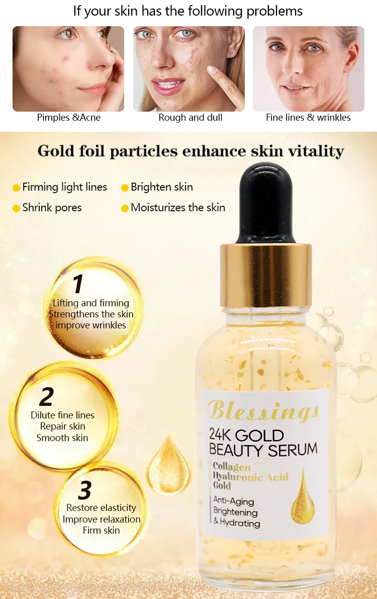 Private Label Skin Care Anti Aging Serum Whitening 30 Vitamin C 24K Gold Serum