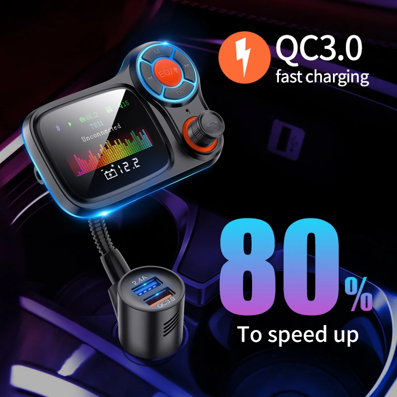 
Large Colorful Screen Qc3.0 T831 Usb Charger Wireless Car Kit Mp3 Player With Bt5.0 Audio Adapter Fm Transmitter 