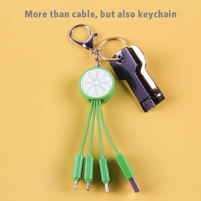 Custom 4 in 1 3 in 1 charger cable mobile phone keychain cable keyring cable Lime Charm fast charging pd charger