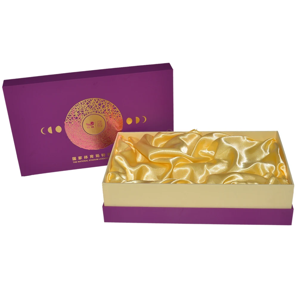 Custom Logo Gold Foil Printing Paper Cardboard 2 Piece Lid and Base Birdnest Gift Packaging Box with Luxury Silk Satin Lining