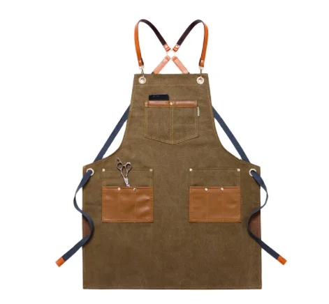 wholesale Fashion Restaurant Bar Shop Cafes Beauty Nails Workwear Canvas leather Chef Work kitchen Aprons For Woman Men