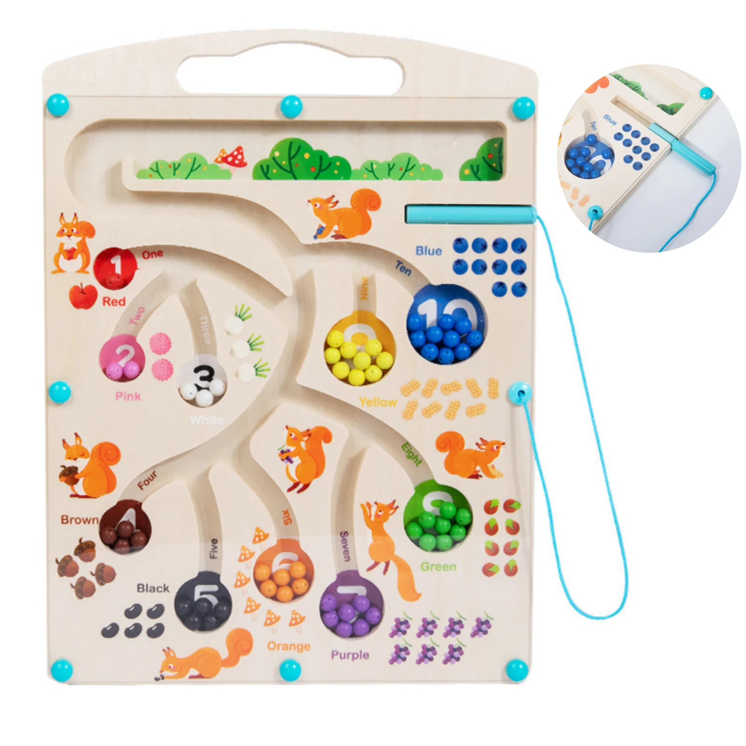 MI Puzzle Magnetic Color And Number Maze Wooden Magnet Board Wooden Montessori Magnetic Maze Board Educational Toys For Kids
