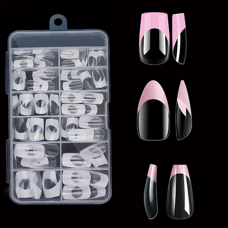Wholesale 120pcs/box French cute nail art tips Acrylic Square coffin  Full Cover Gel Artificial Stiletto Ballerina Fingernails