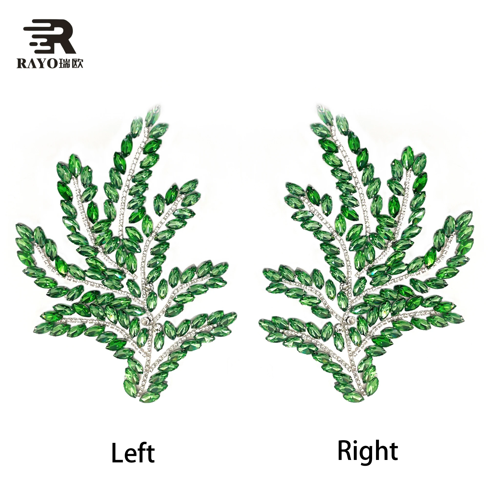 RAYO Special Leaf Rhinestone Applique For Evening Dress Decoration Hair Accessories Glass stone Applique Sew-on technique