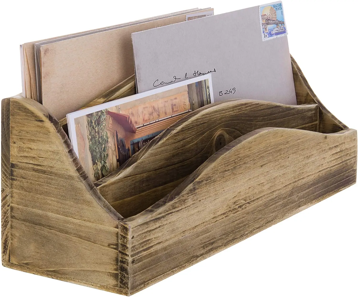 Wooden multipurpose storage box drawer postcard design, office desk supplies and stationery organizer