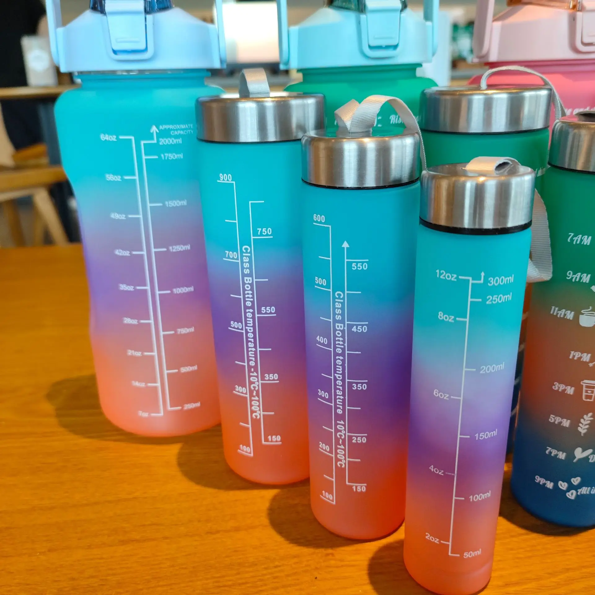4 in 1 Gym Sports Water Bottle 4pcs set Gradient Color bottle Set Portable Fitness Handle Straw Motivational bottle