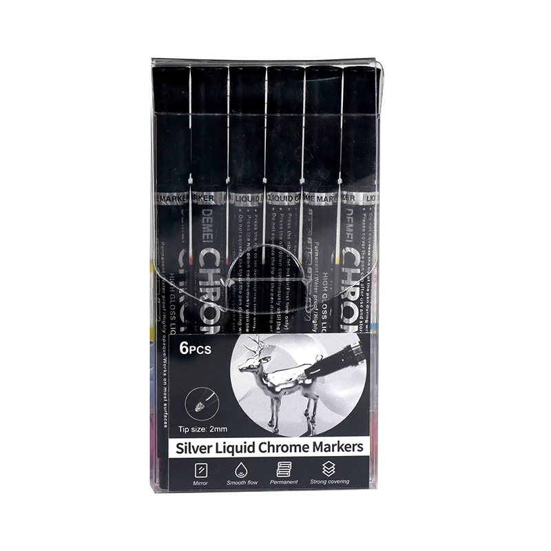 6pcs Mirror Silver Liquid Chrome Markers