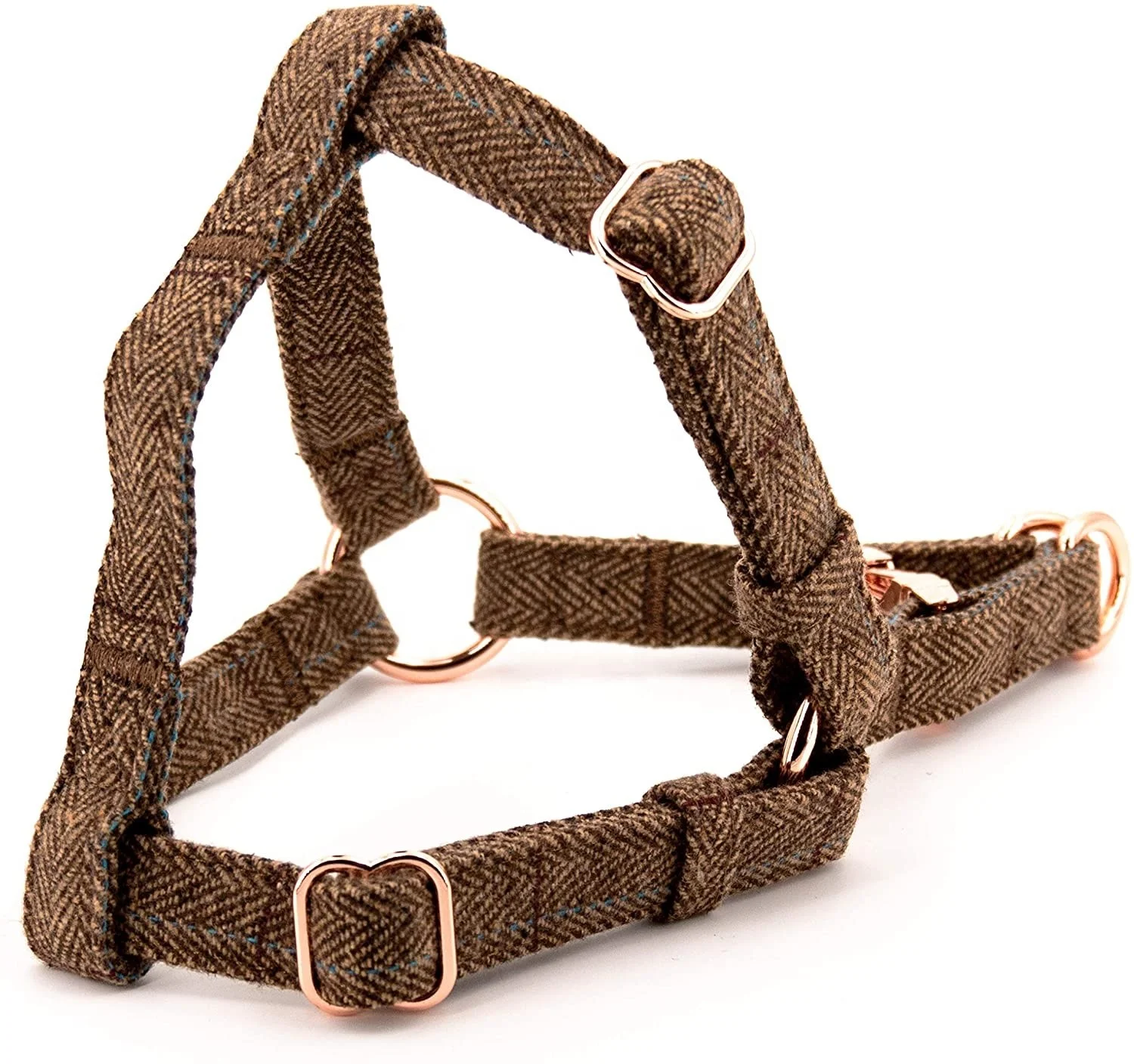 
Custom Personalized Logo Soft Fashionable Tweed Dog Collar Rose Gold Metal Buckle 