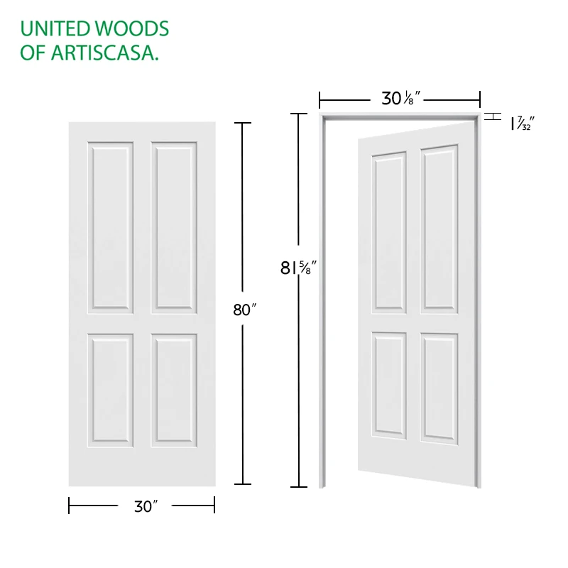 30*80 4 Panel White Primed interior Doors MDF Wood interior Molded doors indoor door