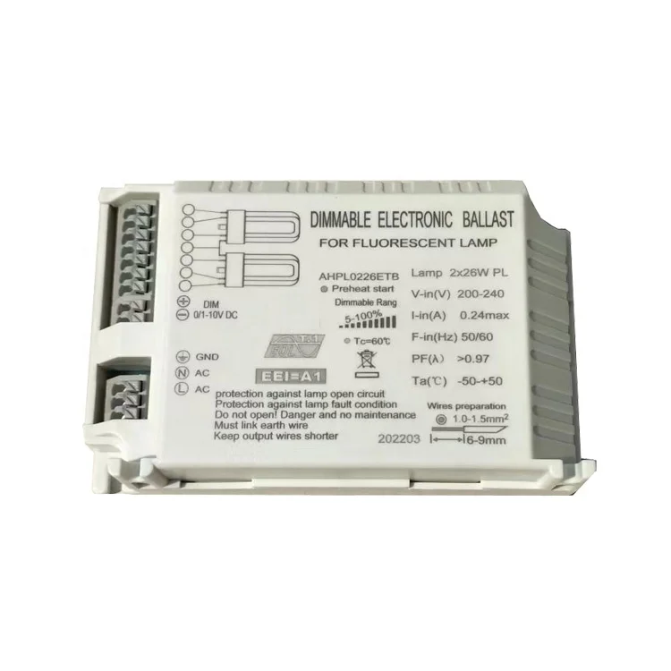 DC 0-10V DALI electronics Dimmable ballast 2X13W 2X18W 2X26W 2X42W for PL-L PL-C PL-T fluorescent Tube