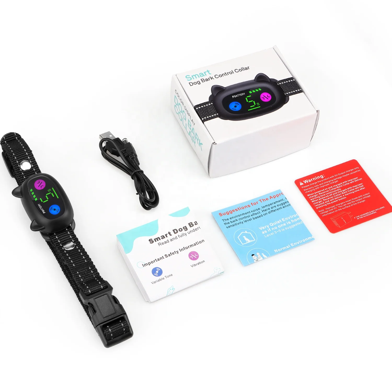 2024 Newest Bark Collar Rechargeable Vibration No Bark Collar Waterproof Dog Training Collar For Small and Medium Dogs