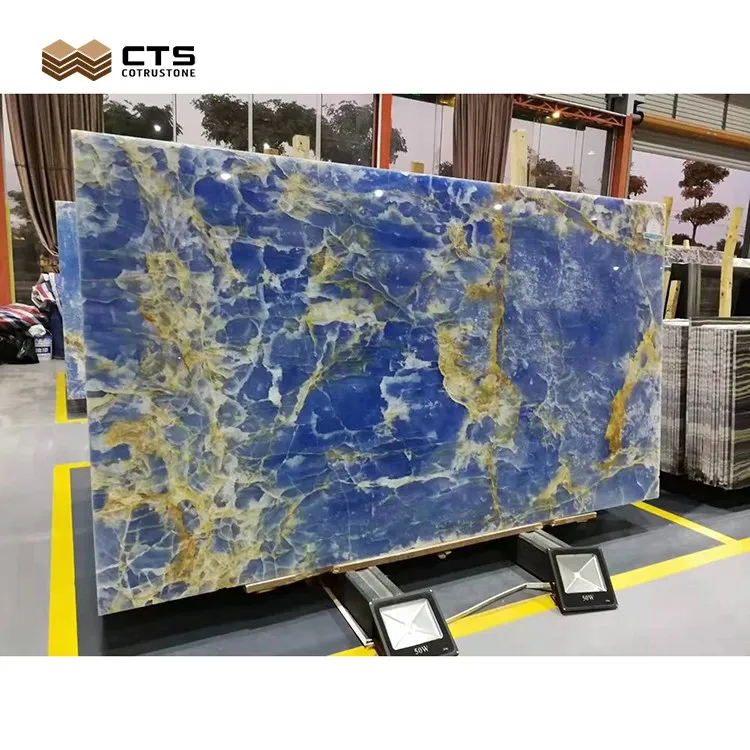 Luxury Transparent Wall Panel Natural Blue Agate Onyx slab Custom Size Table Top